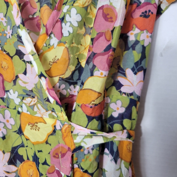 Banana Republic Floral Wrap Midi Dress - Yellow, Pink, Green - Picture 4 of 11